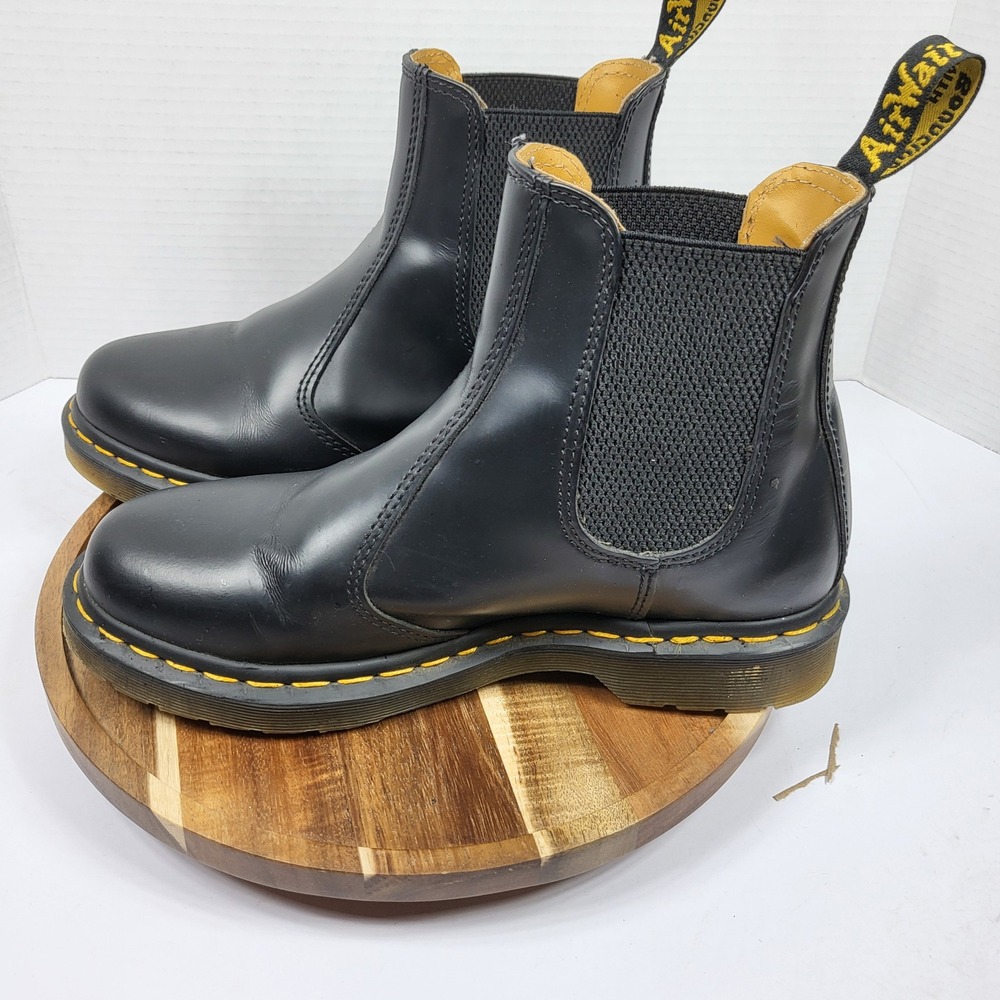 Dr. Martens 2976 Chelsea Boots Women 8 Black Good Smooth Leather Yellow Stitch - Picture 8 of 10